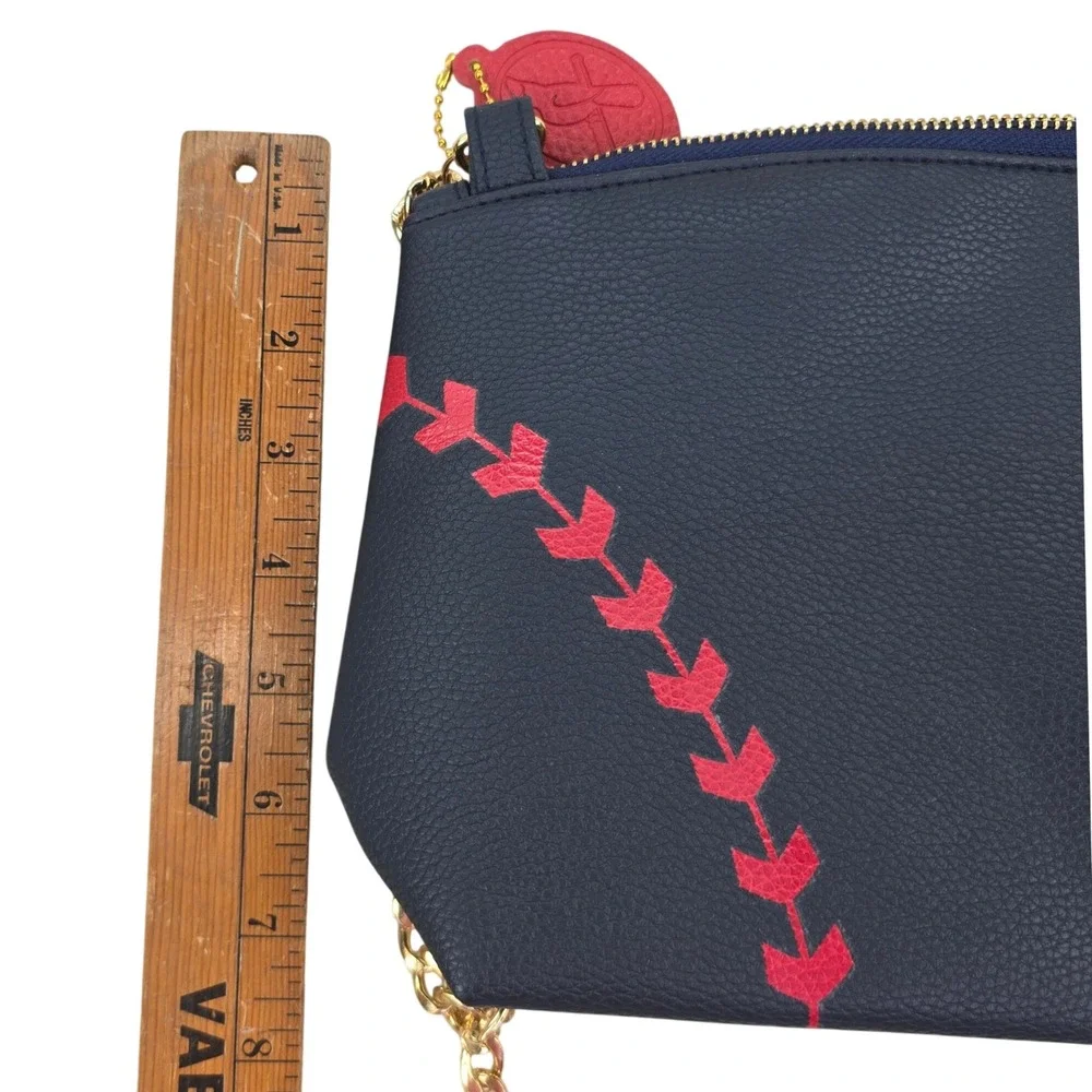 St. Louis Cardinals Crossbody Bag Womens Navy Red Baseball Stitch Gold Chain MLB